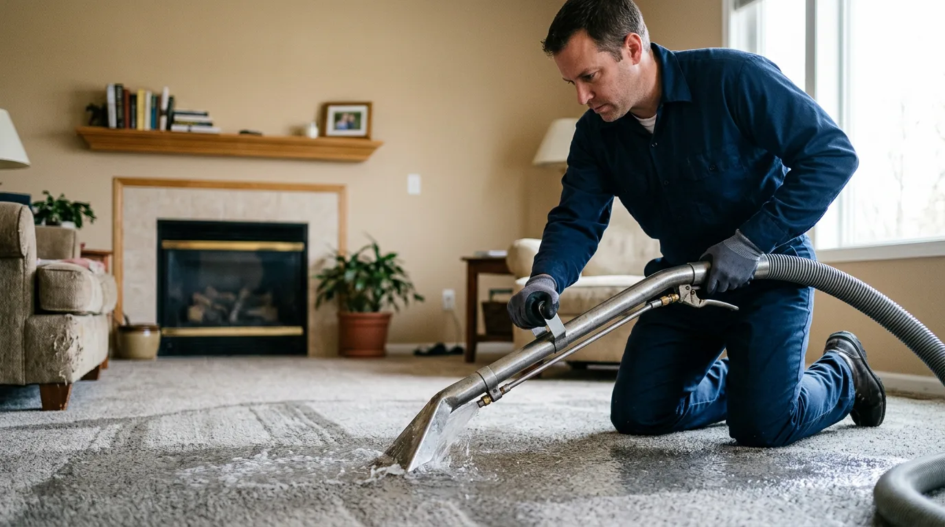 Water damage restoration technician working near Holyrood, KS